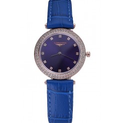 High Quality Longines La Grande Classique Blue Round Dial Diamond Case Diamond Numerals Blue Leather Band 622386