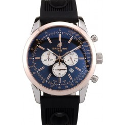 High Quality Replica Breitling Transocean Black Dial Black Rubber Strap Rose Gold Bezel 98208
