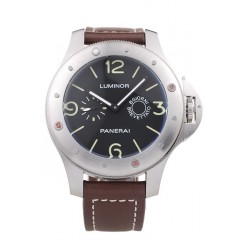 Hot Panerai Luminor Brushed Stainless Steel Case Black Dial Dark Brown Leather Strap
