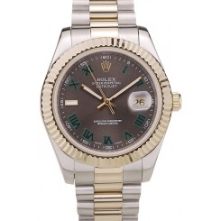 Hot Rolex DateJust Gold Ribbed Pattern Bezel Brown Dial