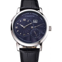 Imitation A. Lange & Sohne Lange 1 Blue Dial Stainless Steel Case Black Leather Strap