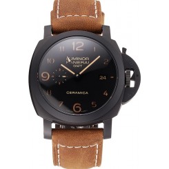 Imitation Best Swiss Panerai Luminor GMT Ceraica Black Dial Black Case Brown Leather Strap