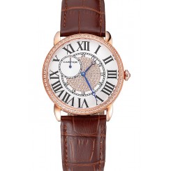 Imitation Cartier Ronde Louis Gold Diamond Case White Dial Brown Leather Bracelet 1454006