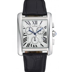 Imitation Cartier Tank MC White Dial Stainless Steel Case Black Leather Bracelet 622689