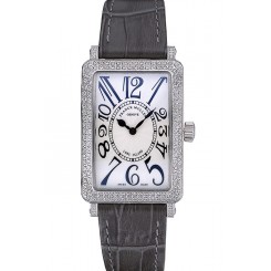 Imitation Franck Muller Long Island Classic White Dial Diamonds Case Black Leather Band 622371