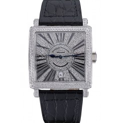Imitation Franck Muller Master Square Diamonds Dial Diamonds Case Black Leather Band 622358