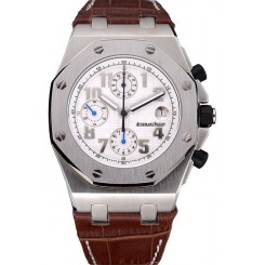 Imitation Luxury Swiss Audemars Piguet Royal Oak Offshore White Dial Stainless Steel Case Brown Leather Strap 622848