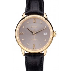 Imitation Piaget Swiss Traditional Grey Dial Black Leather Strap 7622