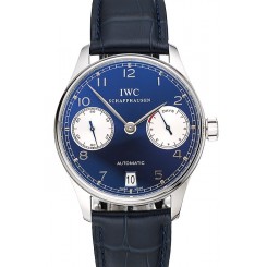 Imitation Swiss IWC Portuguese Black Dial White Subdials Silver Case Black Leather Bracelet 1453904