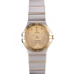Imitation Swiss Lady Omega Constellation Stainless Steel Bracelet Golden Dial 80292