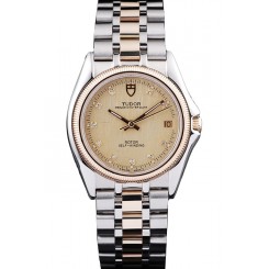 Imitation Tudor Swiss Classic Prince Date Stainless Steel Case Rose Gold Ribbed Bezel Gold Dial