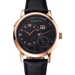 Knockoff A. Lange & Sohne Lange 1 Black Dial Rose Gold Case Black Leather Strap