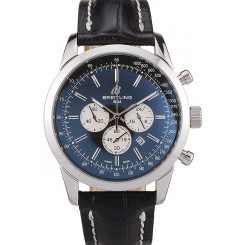 Knockoff Breitling Transocean Black Dial Black Leather Strap Polished Stainless Steel Bezel