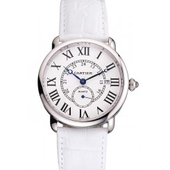 Knockoff Cartier Ronde Louis Cartier White Dial Stainless Steel Case White Leather Strap
