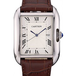 Knockoff Designer Cartier Tank Anglaise 36mm White Dial Stainless Steel Case Brown Leather Bracelet