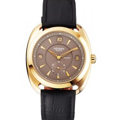 Knockoff Hermes Dressage Gray Dial Gold Case Black Leather Strap