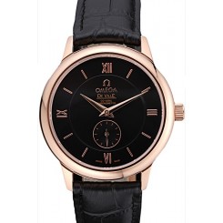 Knockoff Omega DeVille Prestige Small Seconds Black Dial Gold Case Black Leather Bracelet 622602