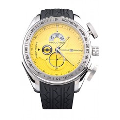 Knockoff Porsche Regulator Power Reserve Silver Case Yellow Dial