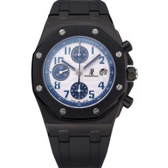 Knockoff Swiss Audemars Piguet Royal Oak Offshore White And Blue Dial Black Steel Case Black Rubber Strap 622852