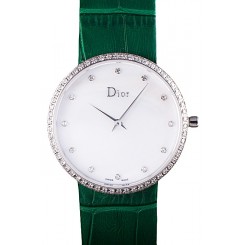 La D de Dior Green Leather Strap with White Dial 621507