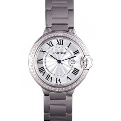 Luxury Cartier Ballon Bleu 42mm White Dial Diamonds Stainless Steel Case And Bracelet
