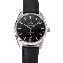 Luxury Omega Globemaster Black Dial Stainless Steel Case Black Leather Strap
