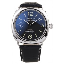 Luxury Panerai Radiomir Polished Stainless Steel Case Black Dial Black Leather Strap 98140