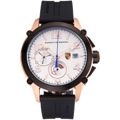 Luxury Porsche Design Indicator White Dial Gold Case Black Bezel Black Rubber Strap