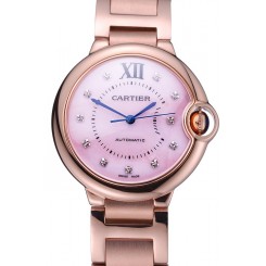 Luxury Swiss Cartier Ballon Bleu de Cartier Pink Diamond Dial Gold Bracelet 622556