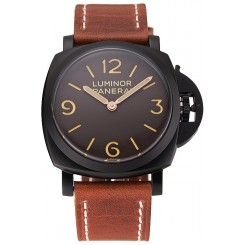 Luxury Swiss Panerai Luminor Brown Dial Black PVD Case Brown Leather Strap 1453856