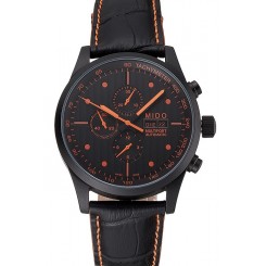 Mido Multifort Cronograph All Black & Orange Dial Black Leather Strap 622181
