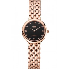 Omega De Ville Prestige No Date Black Dial With Diamonds Rose Gold Case And Bracelet