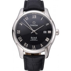 Omega DeVille Black Dial Stainless Steel Case Black Leather Strap 622829