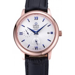 Omega DeVille Prestige Silver Dial Gold Case Black Leather Bracelet 622593