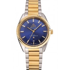 Omega Globemaster Blue Dial Stainless Steel Case Gold Bezel Two Tone Bracelet