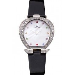 Omega Ladies Watch White Dial With Jewels Stainless Steel Case With Diamonds Case White Leather Strap 622826 Watch