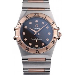 Omega Swiss Constellation Jewelry Rose Gold Case Black Dial 98114