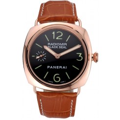 Panerai Radiomir Rose Gold Case Black Dial Brown Leather Strap 98134
