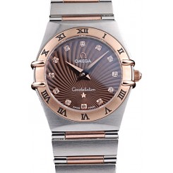 Quality Omega Swiss Constellation Jewelry Rose Gold Case Radial Emblem Brown Dial 98116