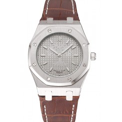 Replica Audemars Piguet Royal Oak Fondation Gray Dial Stainless Steel Case Brown Leather Strap
