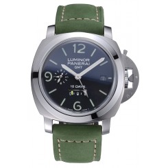Replica Best Panerai Luminor GMT Stainless Steel Bezel Green Leather Bracelet 622318