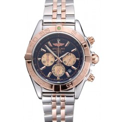 Replica Breitling Chronomat Black Dial Rose Gold Bezel And Subdials Stainless Steel Case Two Tone Bracelet