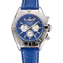 Replica Breitling Chronomat Patrouille De France Blue Dial Stainless Steel Case Blue Leather Strap