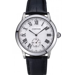 Replica Cartier Ronde Louis White Dial Black Leather Strap 621977