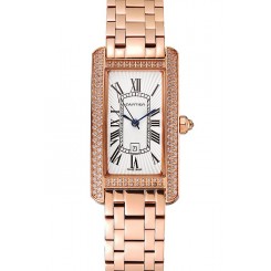Replica Cartier Tank Americaine White Dial Diamond Bezel Rose Gold Case And Bracelet 1453779