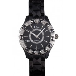 Replica Dior VIII Diamond Encrusted Black Bezel Black Bracelet cd09 621362