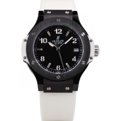 Replica Hublot Big Bang Black Bezel Black Dial White Rubber Strap