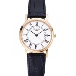 Replica Longines La Grande Classique Round White Dial Gold Case Black Leather Band 622382
