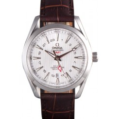 Replica Omega Seamaster Silver Bezel with White Dial and Brown Leather Band 621573