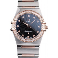 Replica Omega Swiss Constellation Jewelry Diamond Case Radial Emblem Black Dial 98113